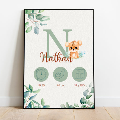 Affiche naissance personnalisé eucalyptus