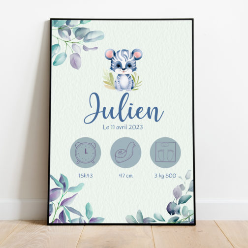 Affiche naissance personnalisée bleu