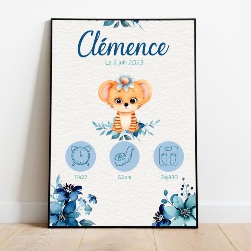 Affiche naissance personnalisée fleurs
