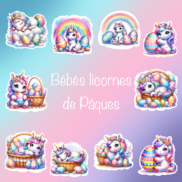 Lot de 10 stickers de bébé licorne de Pâques
